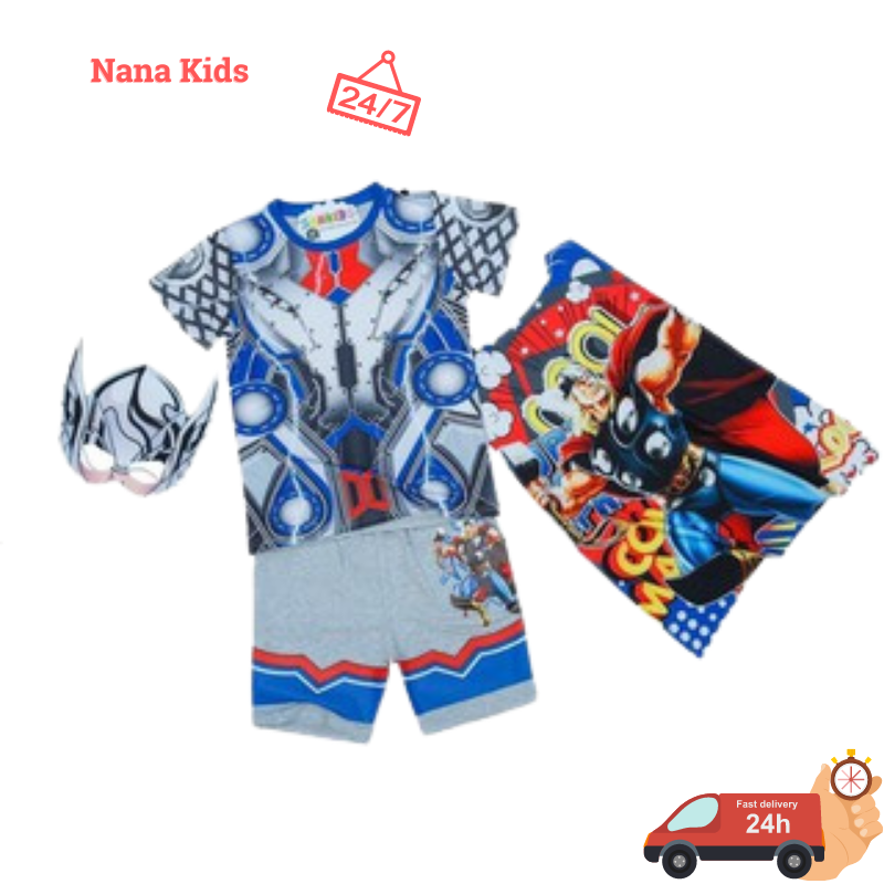 Bộ siêu nhân anh hùng Tia chớp bé trai in 3D sắc nét thương hiệu SAMKIDS tặng kèm mặt nạ và choàng Size 2 đến 6 tuổi.