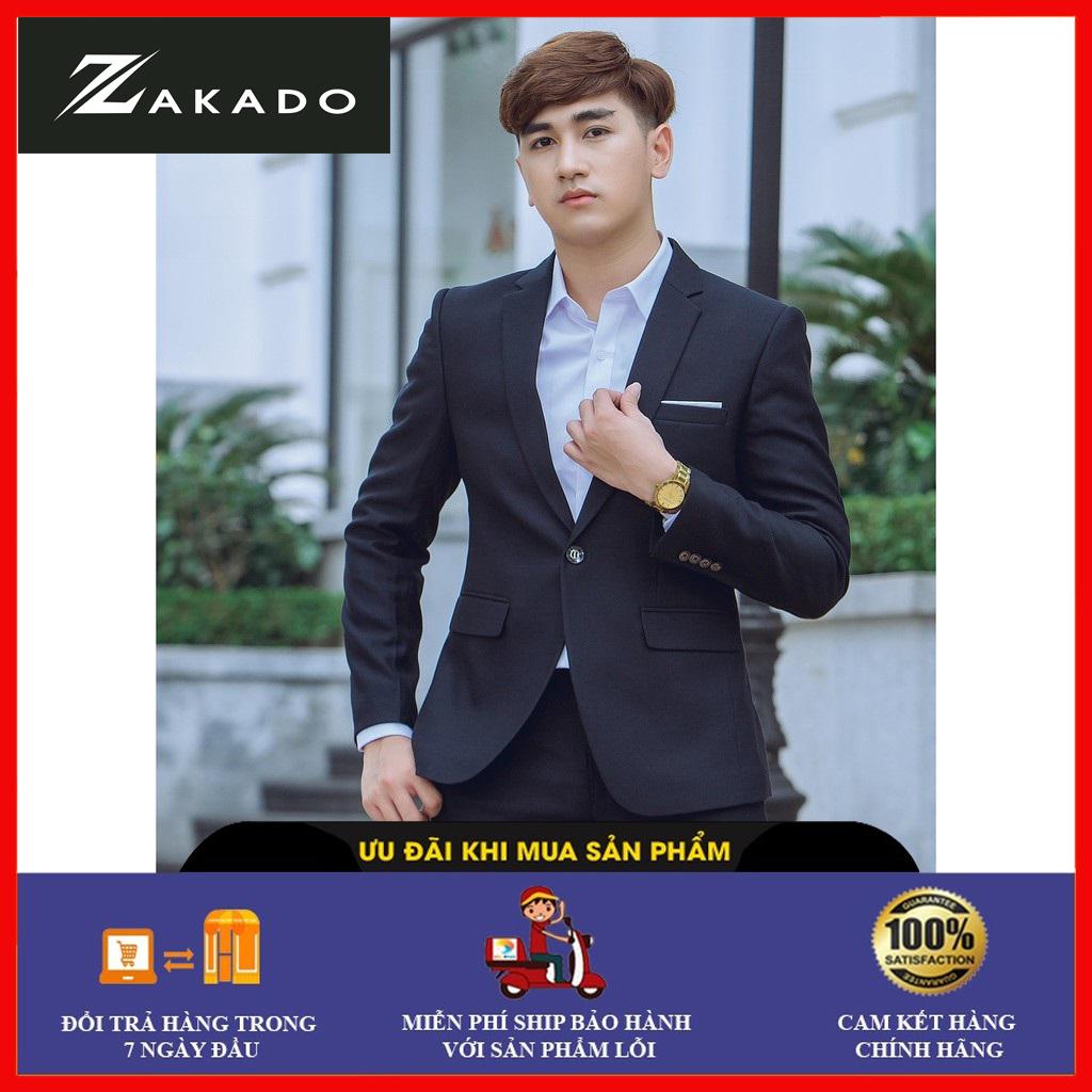 Bộ vest nam zakado màu đen trơn, kiểu dáng slimfit