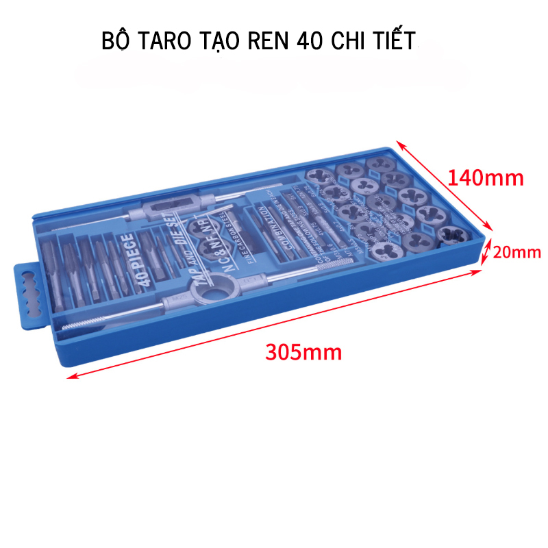 Bộ Taro Ren 40 Chi Tiết, Bộ Taro tạo ren Thép Hợp Kim sử dụng trong gia công kim loại