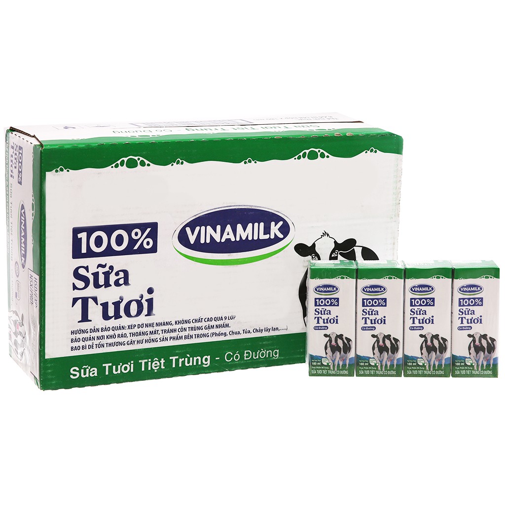 Sữa Vinamilk ❤  ❤ Thùng sữa Vinamilk 100% có đường 180ml (4 *12 lốc) , Sữa Tươi - Sữa Tươi có đường - Có đường