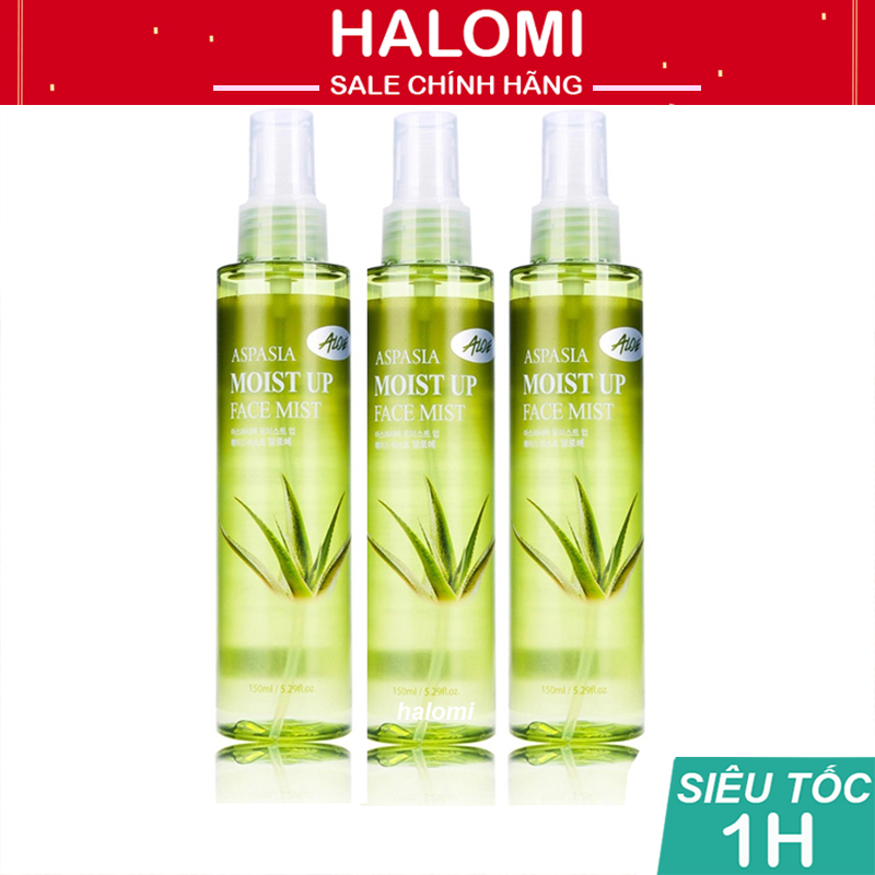 Xịt khoáng lô hội Aspasia Moist Up Face Mist Hàn Quốc 150ml khoáng nha đam dưỡng trắng da chính hãng HALOMI