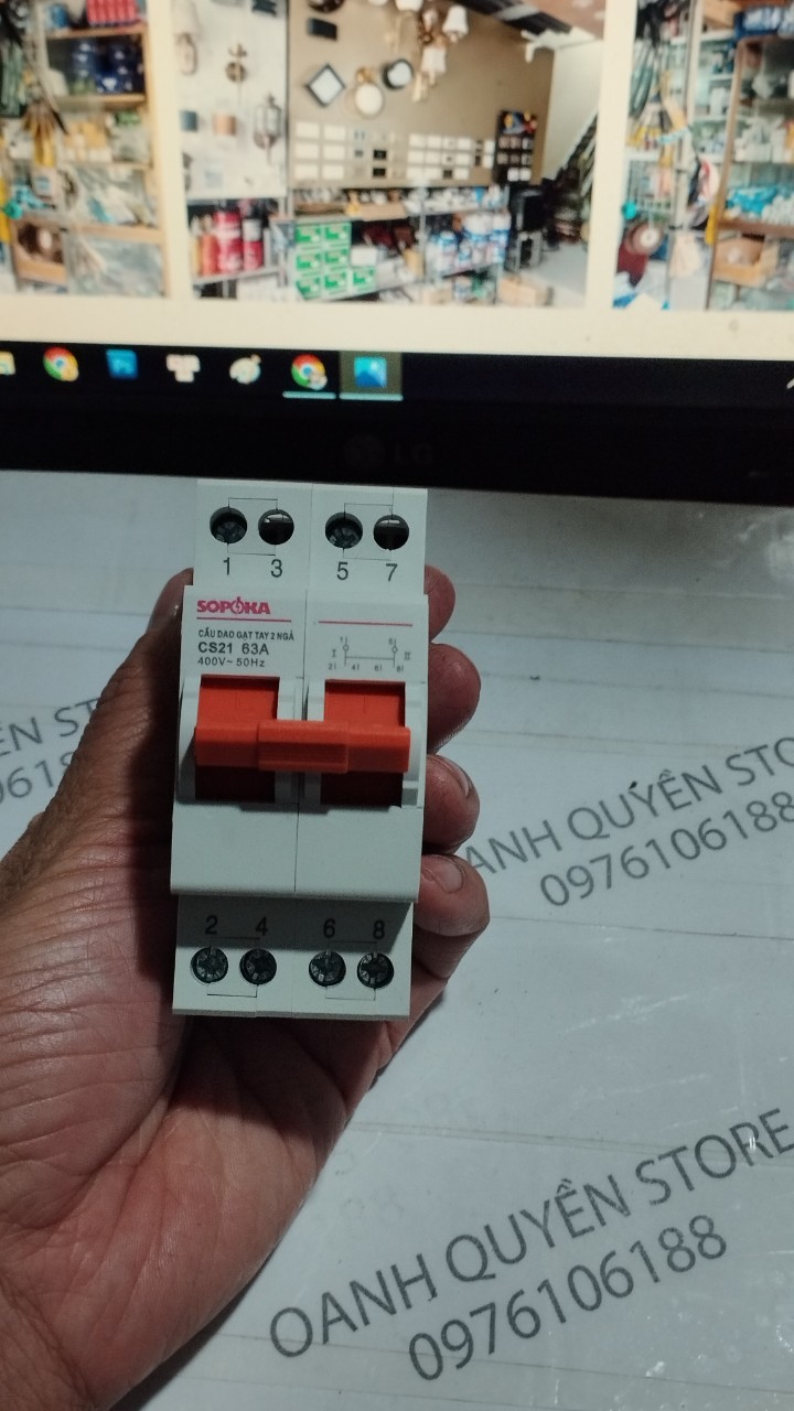Át đảo chiều 2p 63a - cầu dao đảo chiều 1 pha 2P 63A chính hãng Sopoka