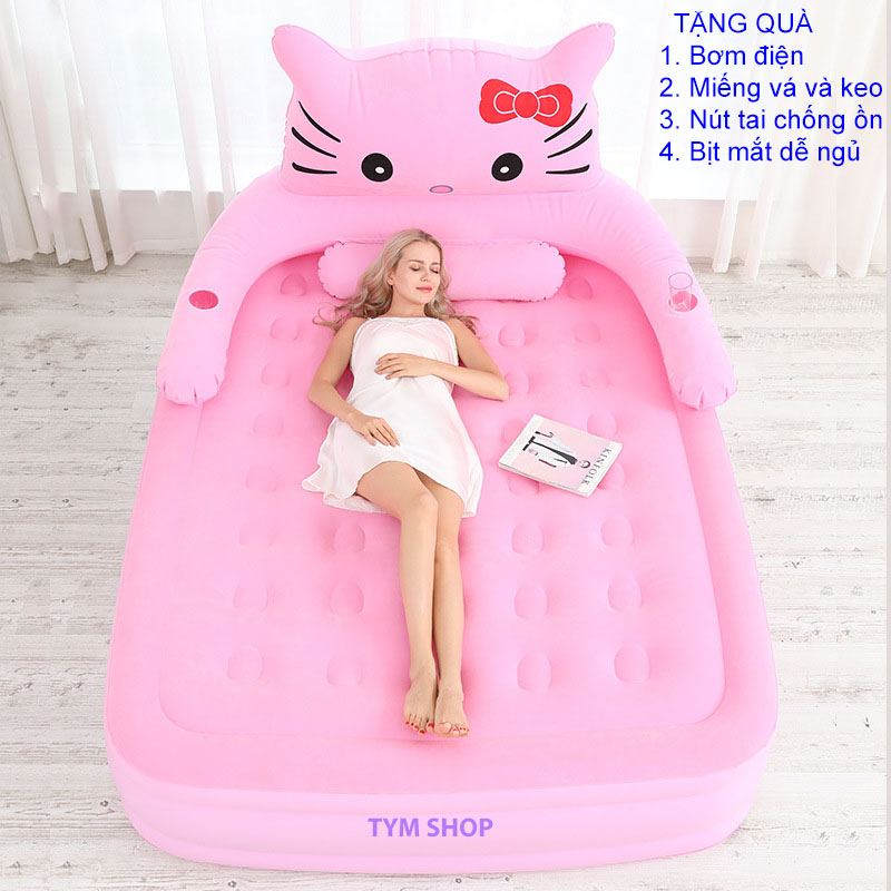 (HÀNG TUYỂN CHỌN) Nệm hơi 3 tầng Giường hơi hình thú mèo kitty màu hồng 2 người nằm Mẫu giường trẻ em Người lớn đều dùng được
