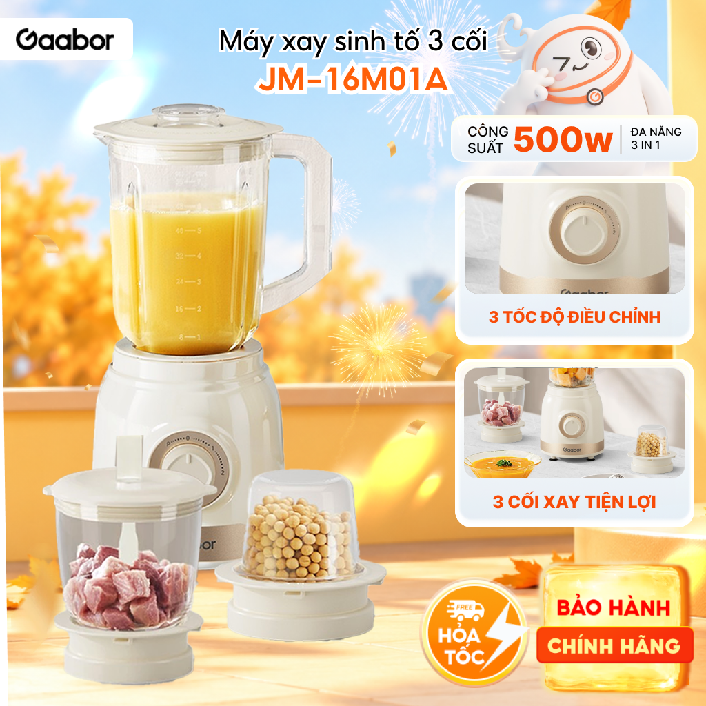 Máy xay sinh tố Gaabor JM-16M01A đa năng 3in1 dung tích lớn công suất 500W xay thịt gia vị xay sinh tố - Bảo hành 12 tháng 1 đổi 1
