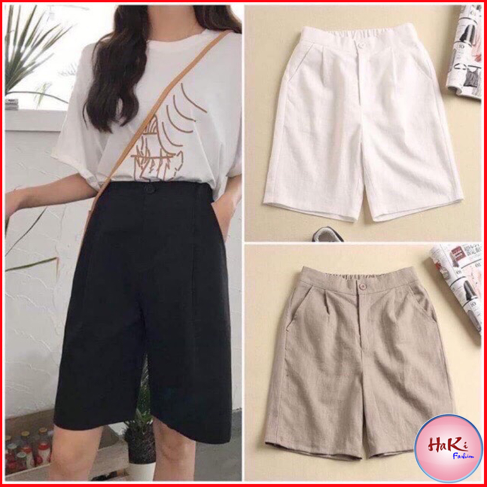 [HCM]Quần nữ quần short Đũi khuy phong cách thời trang HAKI MSP023 chất Đũi mát đẹp.