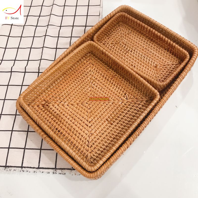 Bộ khay mây chữ nhật dùng để đựng đồ hoặc trang trí nhà cửa, hàng quán an toàn cho sức khỏe bảo vệ môi trường