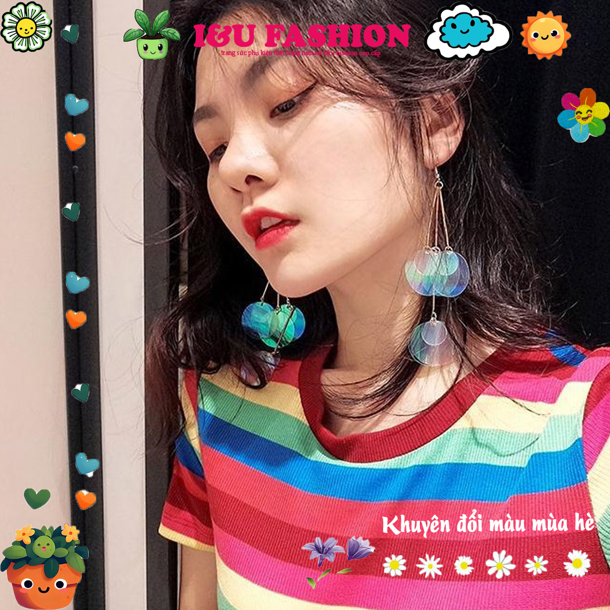 Khuyên tai bông tai mùa hè dài nhiều lớp có thể đổi màu độc đáo tùy theo góc độ và ánh sáng phản chiếu thời trang đi biển KT-16