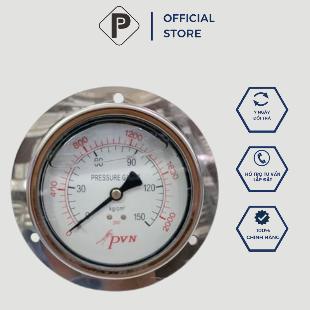 Đồng hồ đo áp xuất dầu, đồng hồ đo áp xuất thủy lực phi 63mm chân sau dùng để đo áp xuất nước, hơi, khí nén, thủy lực