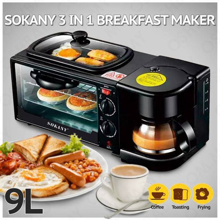 Máy làm đồ ăn sáng đa chức năng, máy pha cà phê 3 trong 1 lò nướng điện máy nướng bánh mì lười gia dụng máy làm bánh sokany sk-14 - nướng bánh máy làm bữa sáng đa năng nhà bếp