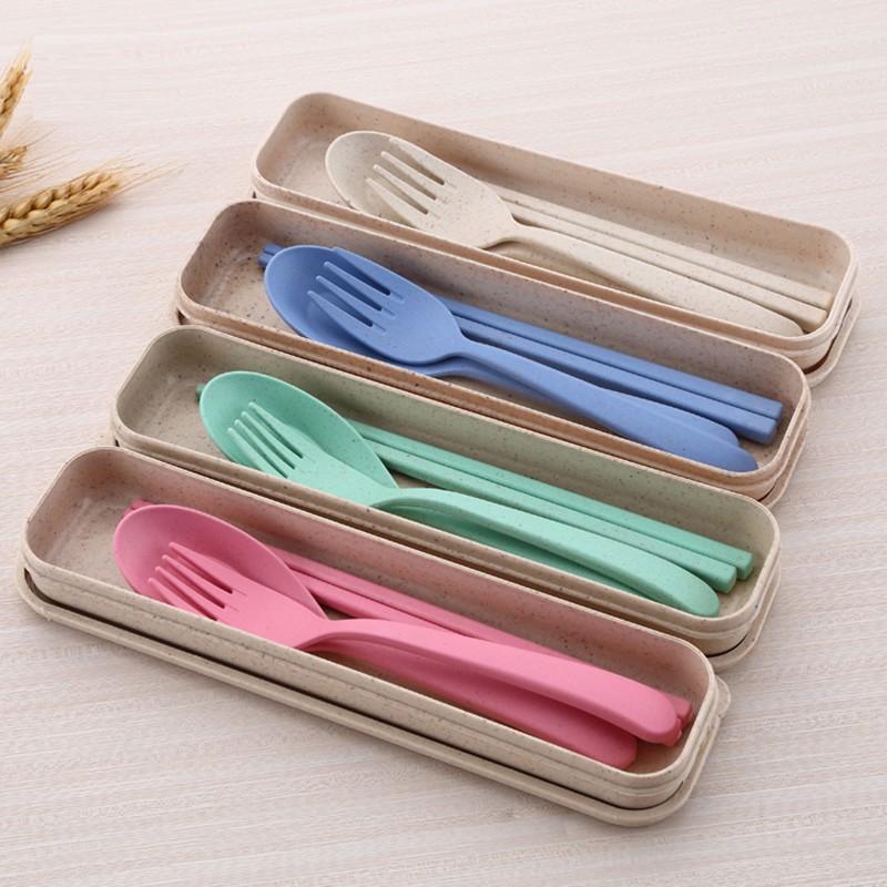 Bộ thìa , dĩa, đũa 3 chi tiết bằng lúa mạch hap1601