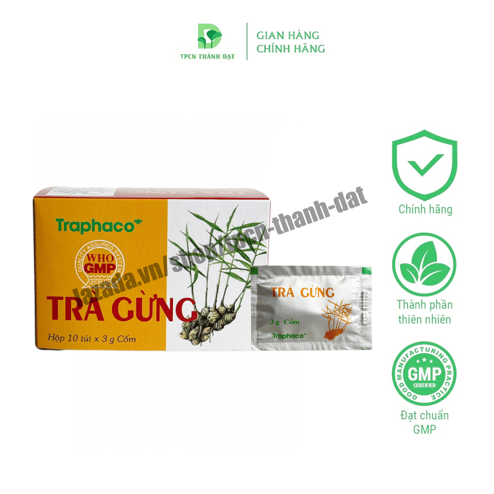 Trà Gừng Traphaco Chính Hãng giúp ấm bụng, giảm đầy hơi, khó tiêu,giải cảm - Hộp 10 gói 3g