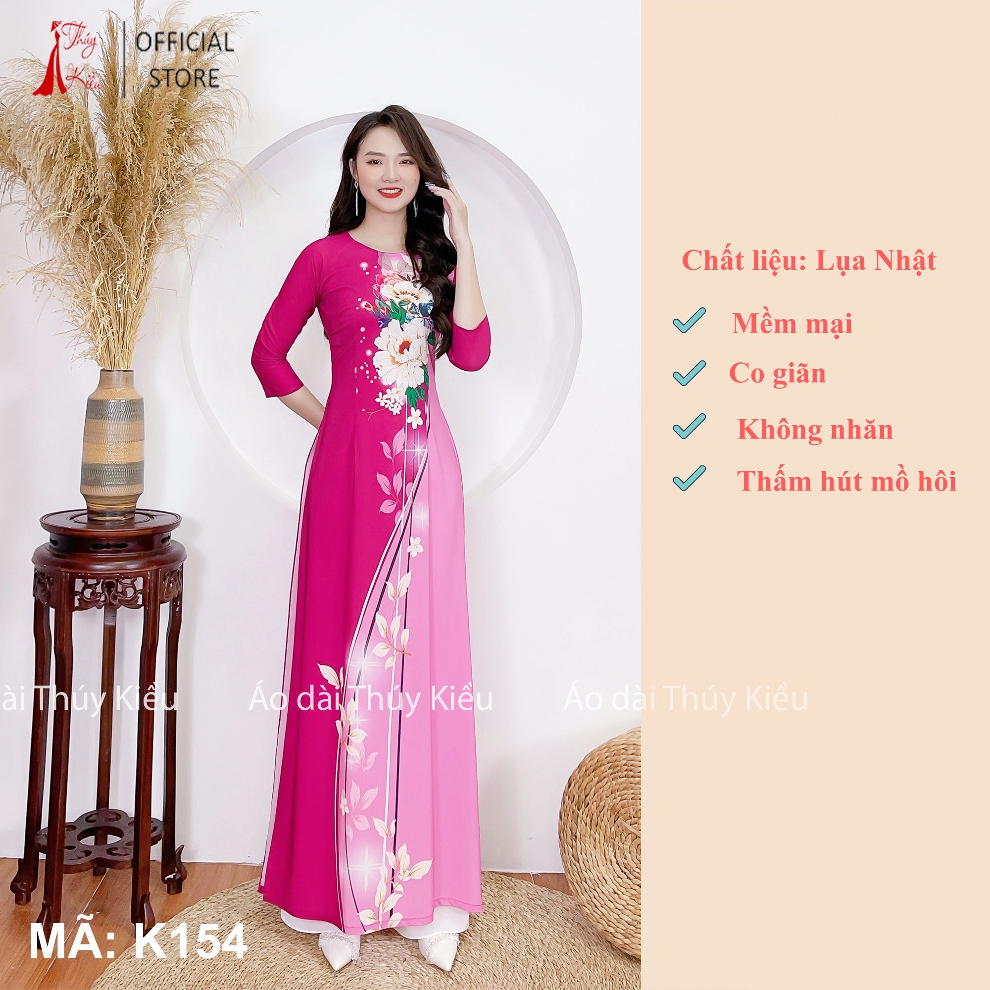 Áo dài may sẵn thiết kế nữ truyền thống đẹp cách tân tết nền tím hồng K154