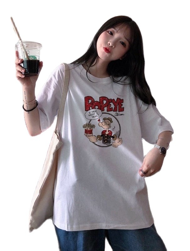 Áo thun nữ in hình POPEYE, chất liệu Cotton, mịn mát mềm - Thời Trang Hàn Quốc