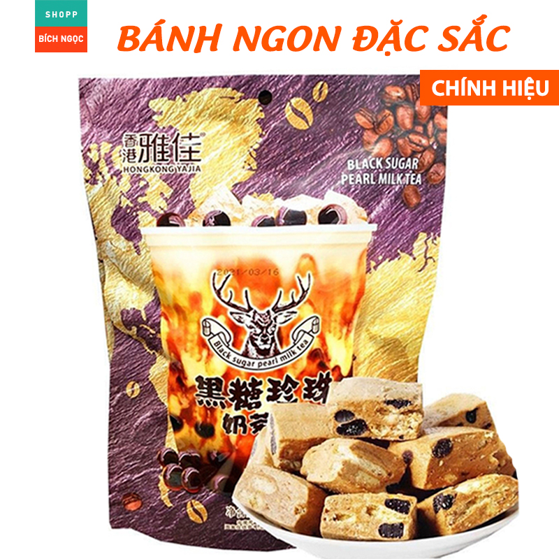 Bánh Trà Sữa Trân Châu Đường Đen Con Hươu HongKong, Mix Vị Cafe,Khoai Tây Chiên, Viên Trân Châu, Hơn 20 bánh 208g