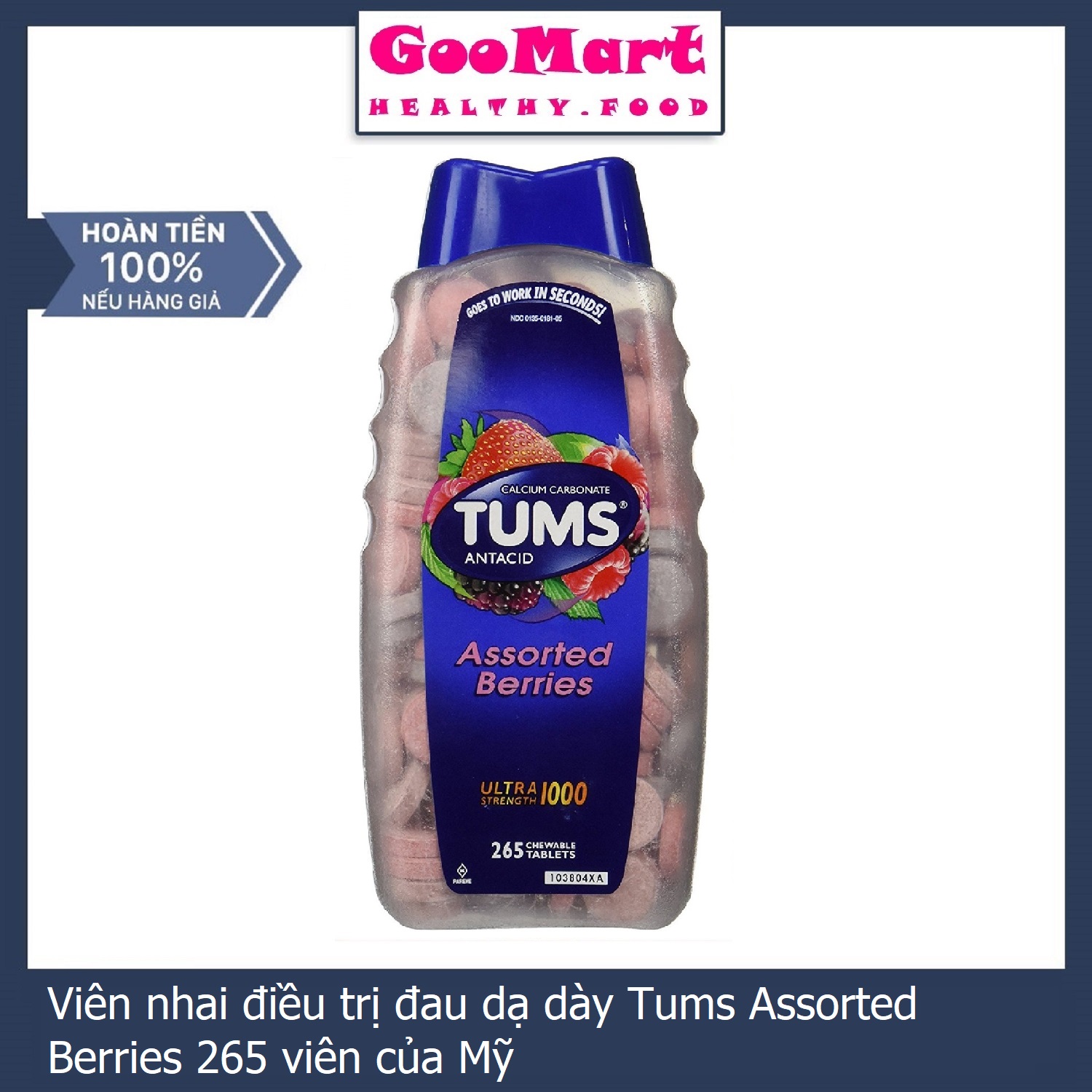 Viên nhai điều trị đau dạ dày Tums Assorted Berries 265 viên của Mỹ