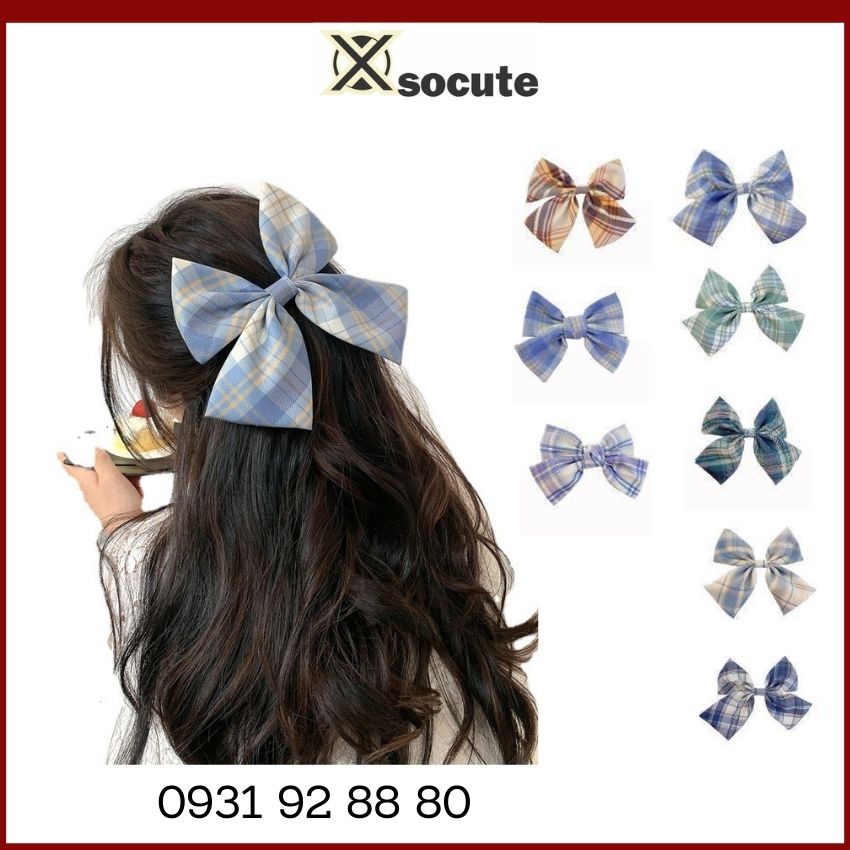 Kẹp Tóc Nơ Caro Phong Cách Hàn Quốc, Nhật Bản, Tôn Thêm Vẻ Đẹp Cho Bạn Nữ, Hot Trend 2021 Xsocute