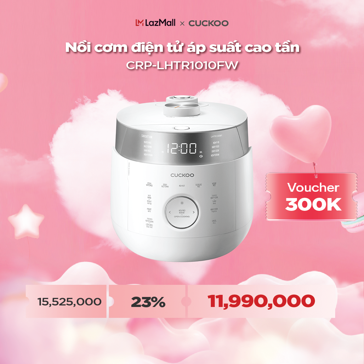 Nồi cơm điện tử áp suất cao tần Cuckoo 1.8 lít CRP-LHTR1010FW/FB - Phiên bản Nội Địa - Áp suất kép - Nhiều chức năng nấu ăn - Sản xuất tại Hàn Quốc - Phiên bản Nội Địa - Hàng Chính Hãng