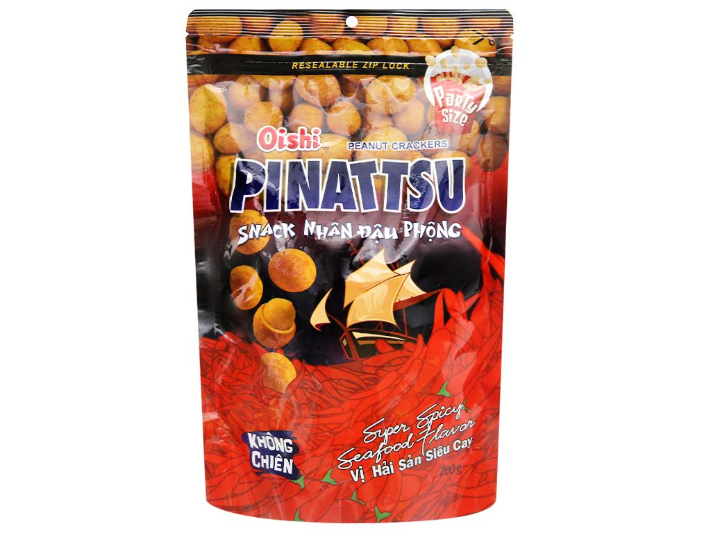 Đậu phộng Tân tân vị hải sản siêu cay Pinattsu Oishi gói 95g