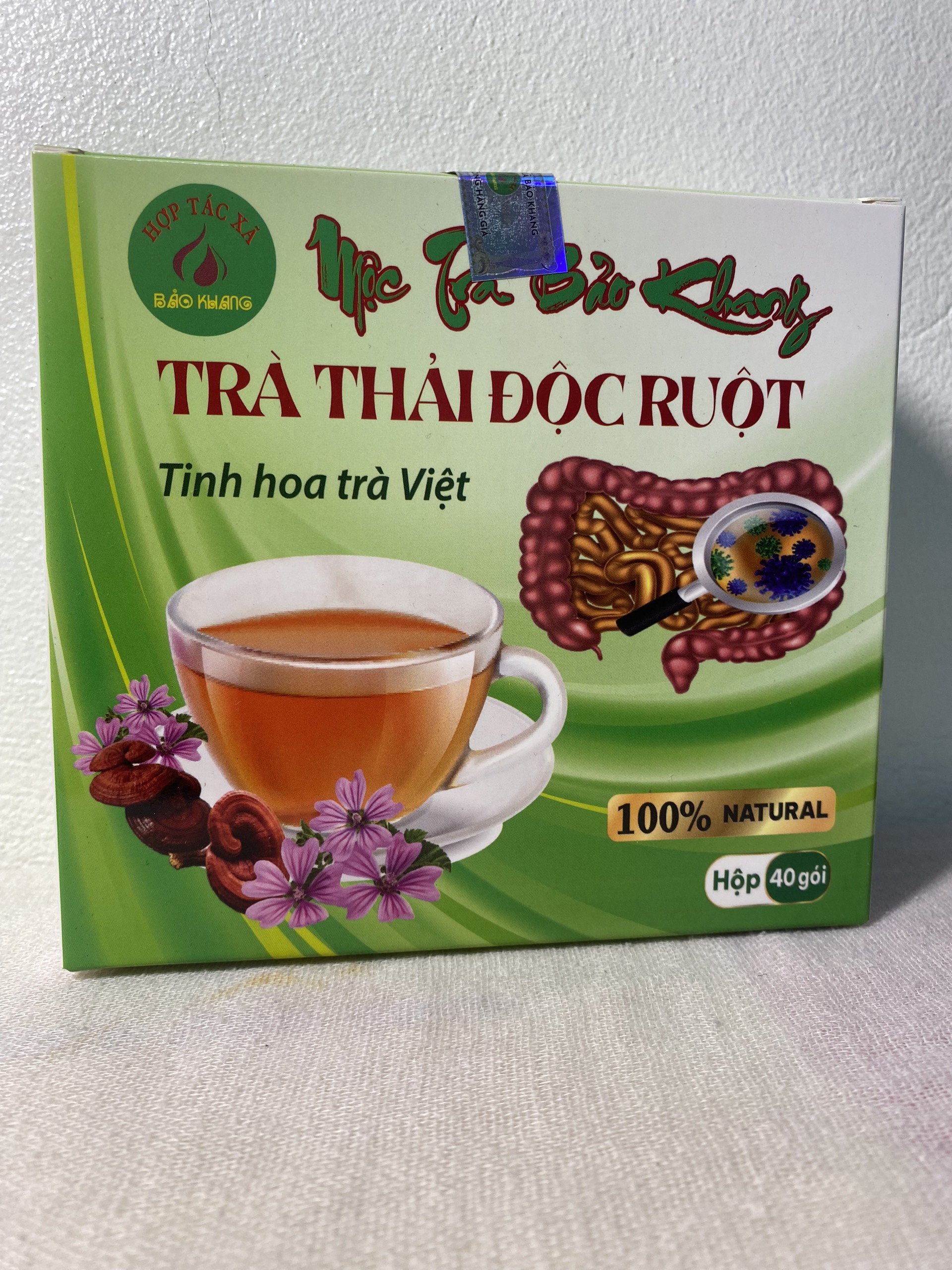 Hộp 40 gói trà thải độc ruột Bảo Khang, trà detox ruột, thanh lọc cơ thể, khó tiêu, giúp tiêu hóa tốt, hệ tiêu hóa khỏe mạnh HH