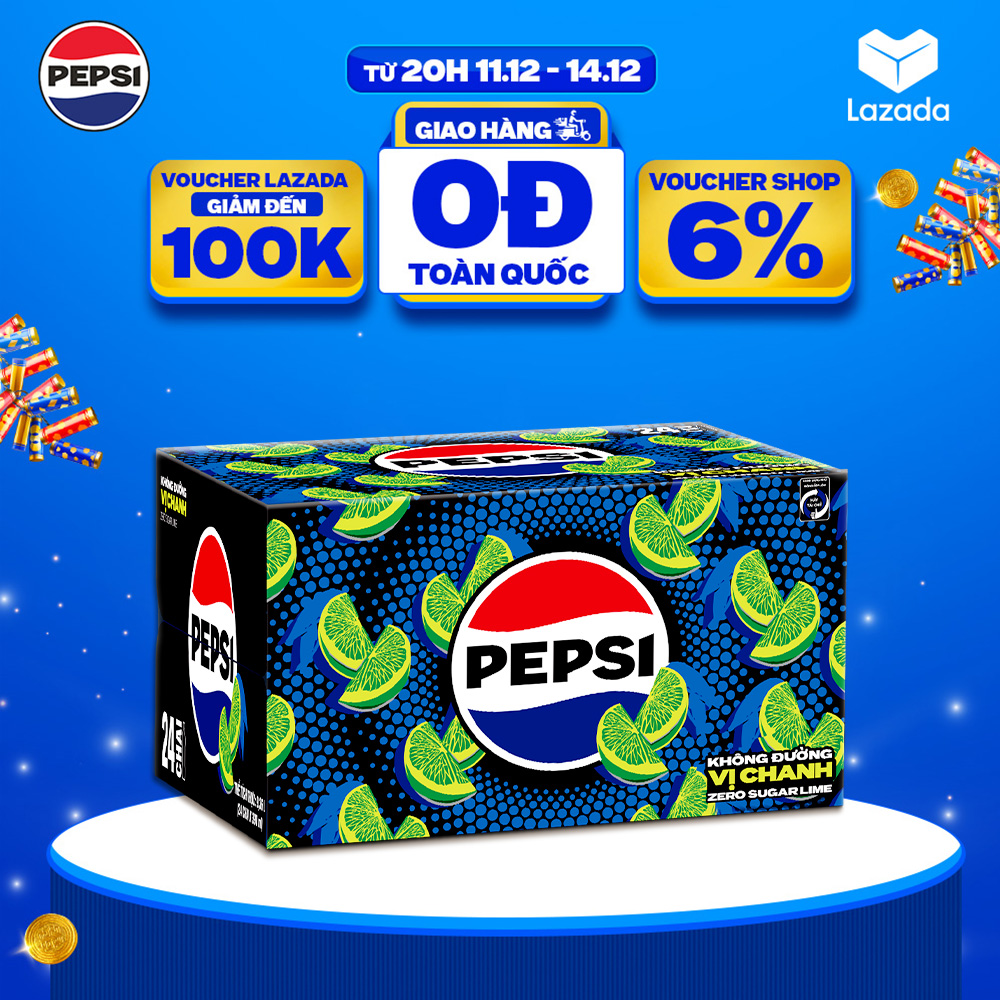   SALE 15.12  Thùng 24 Chai Nước Ngọt Giải Khát Có Gaz Pepsi Vị Chanh Không Calo Không Đường  390ml  chai  