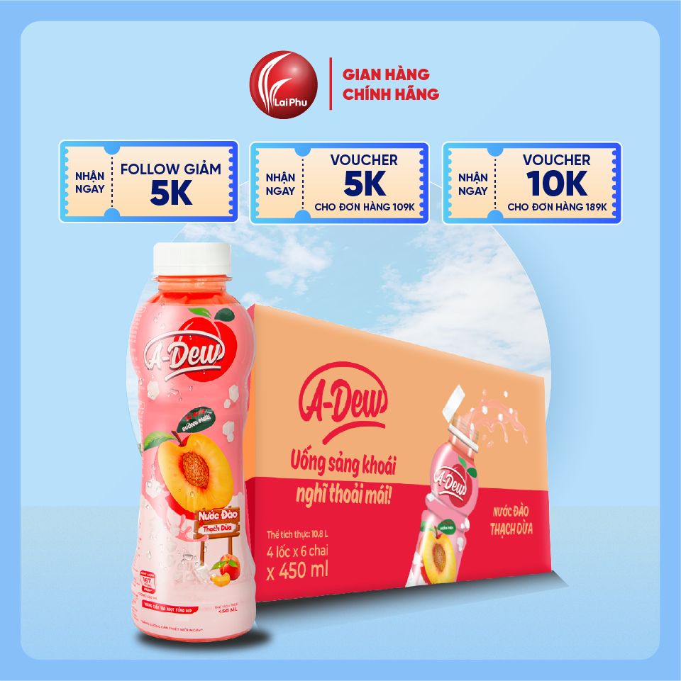 Nước Trái Cây Đào Thạch Dừa A-Dew 450ml - Thùng 24 Chai