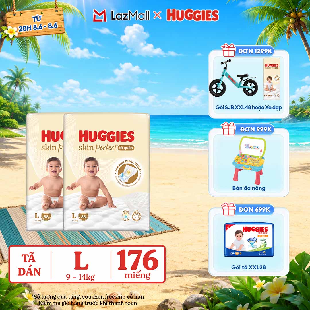 [CHỈ 9-10.6 QUÀ TẶNG ĐH 699K]  Combo 2 Tã quần Huggies Skin Perfect L size Mega Jumbo 88 miếng