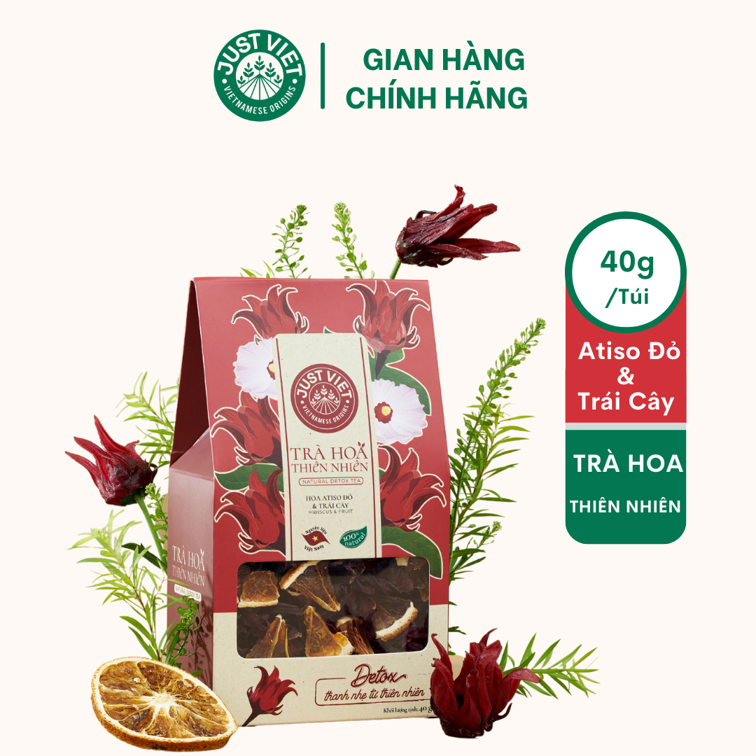 Trà Hoa Thiên Nhiên Detox Just Viet - Hoa Atiso Đỏ & Trái Cây Sấy - Thanh Lọc - Tốt Cho Sức Khỏe