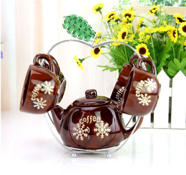 [HCM]Bộ tách trà sứ giá treo inox 4 ly màu ngẫu nhiên