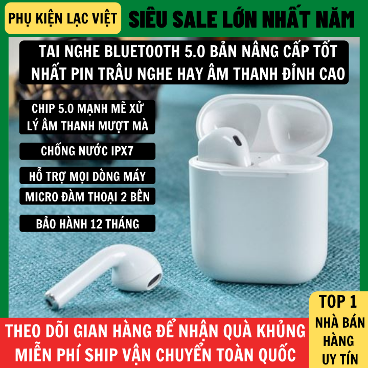 Tai nghe bluetooth i12 phiên bản Pro nâng cấp hỗ trợ mọi dòng máy, pin trâu hơn, nghe hay hơn, Tai nghe bluetooth không dây i12 phiên bản mới, Tai nghe bluetooth pin trâu nghe nhạc hay