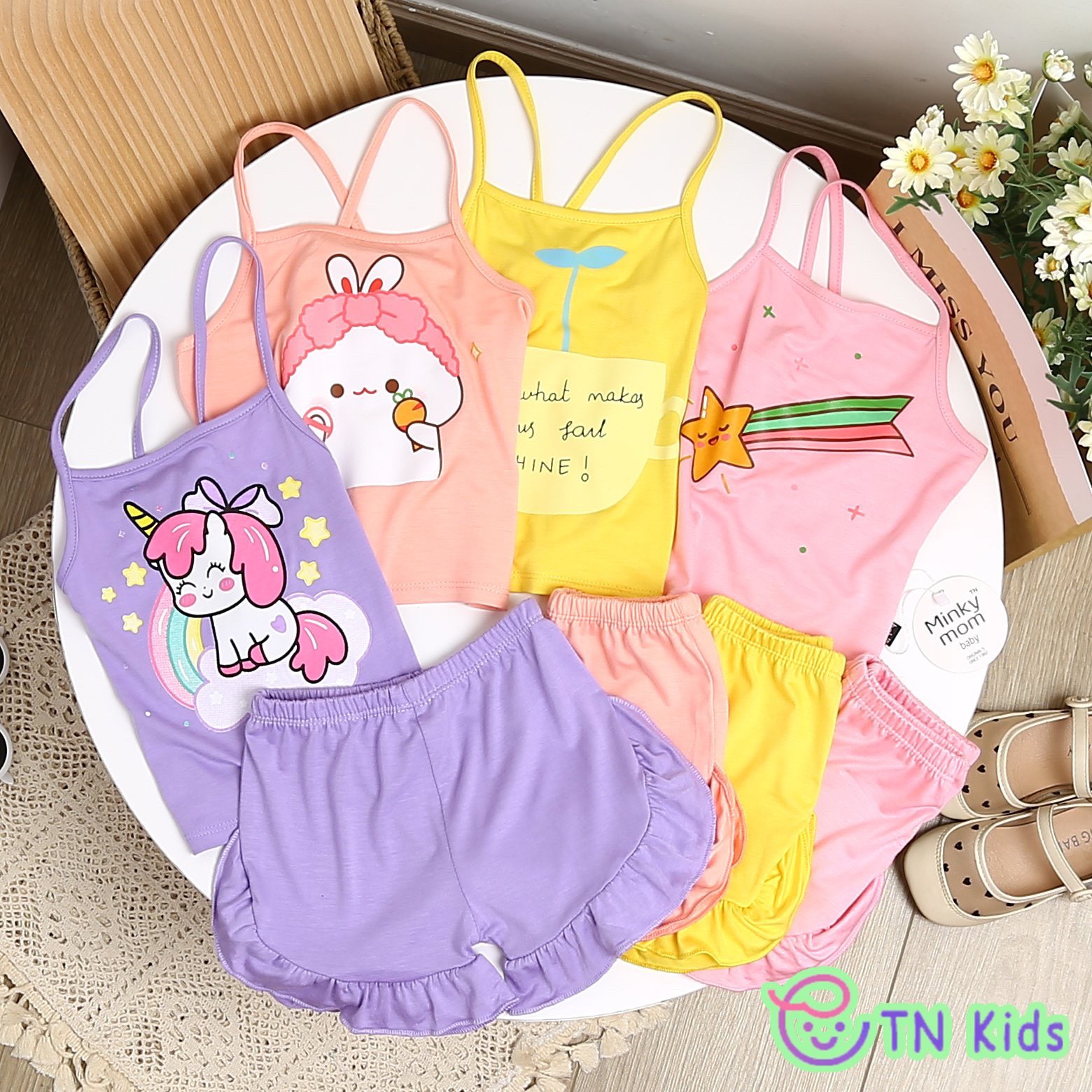 Bộ 2 dây minky mom thun lạnh quần chip bèo cho bé 5kg-17kg