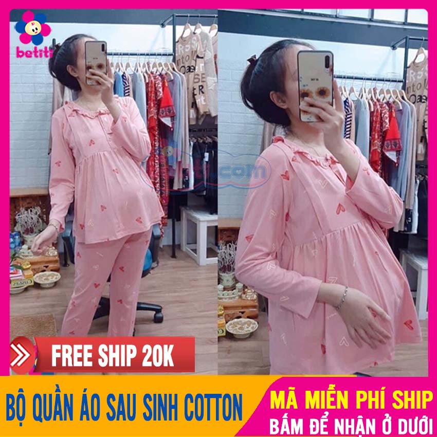 [Hoàn tiền 6%] Bộ Quần Áo Cho Mẹ Bầu Và Sau Sinh, Chất Đẹp Cotton Có Khoá Ngực Cho Con Bú - Quan Ao Cho Me, Đồ Sau Sinh Cho Mẹ, Đồ Bầu, Quần Áo Bầu BETITI - Bo Sau Sinh Cotton Dep
