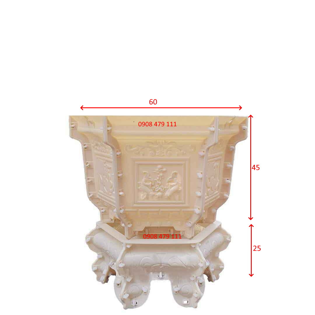 Khuôn đúc chậu cảnh ABS lục giác 60 cao 45 và chân đôn quỳ cao 25 cm