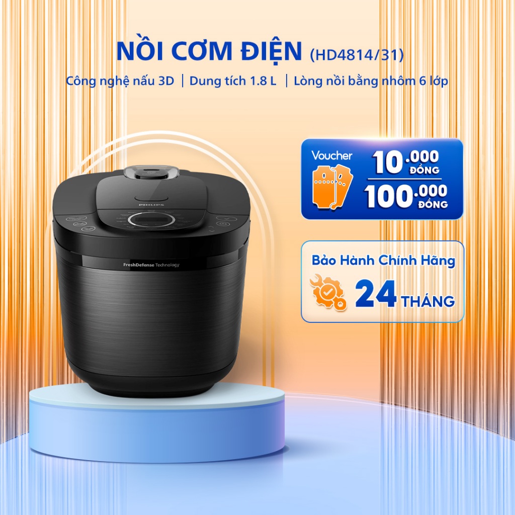 Nồi cơm điện tử Philips HD4814/31 - Dung tích 1.8 L - Công suất 860W - Bảo hành 24 tháng