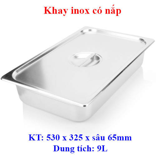 Khay inox buffet chữ nhật có nắp GN 1/1x65