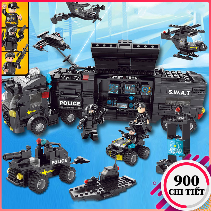 Bộ đồ chơi lắp ráp cảnh sát 900CT dạng hộp giấy mới,xếp hình lắp ráp lego đội đặc nhiệm SWAT bảo vệ 