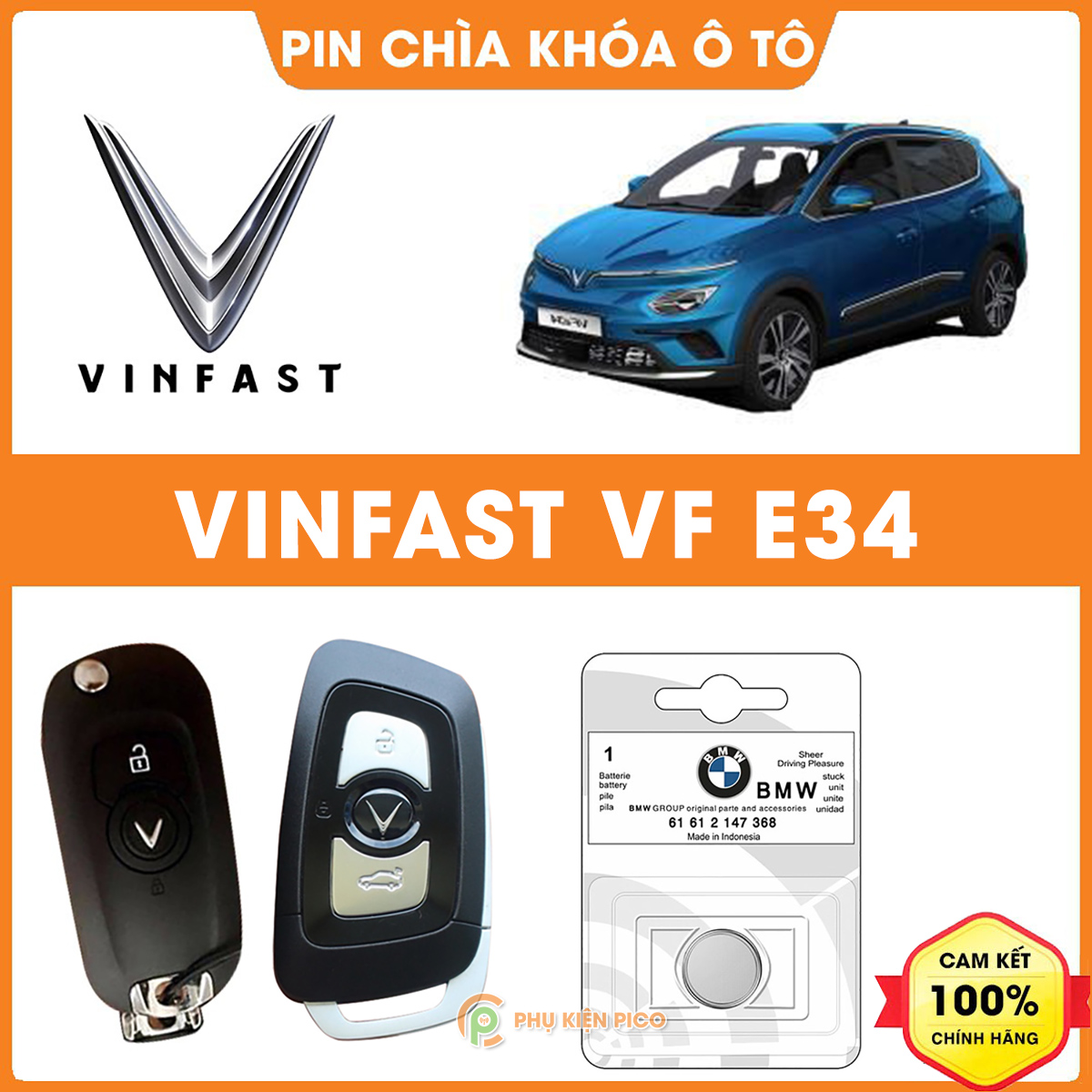 Pin chìa khóa ô tô Vinfast VF E34 chính hãng sản xuất tại Indonesia