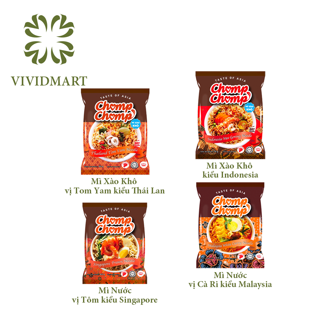 Mì chomp chomp vị: thái lan tom yam/ indonesia - mie goreng indo / singapore / cà ri malaysia curry - gói lẻ