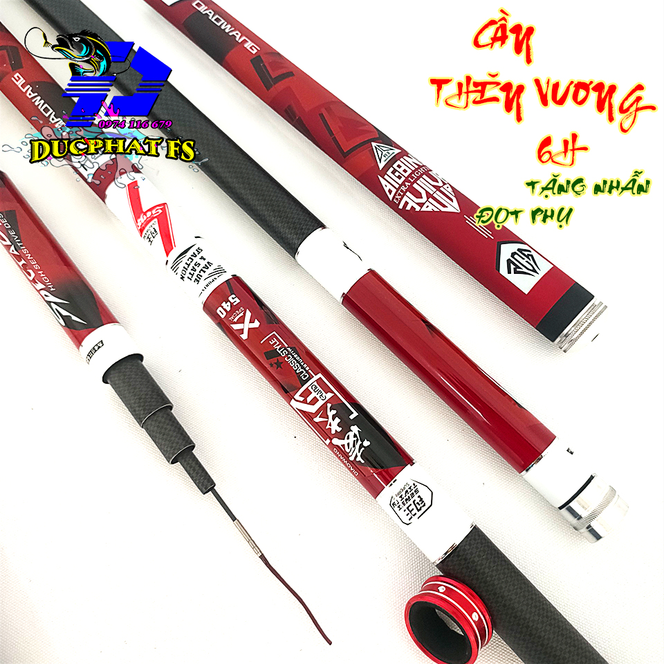 Cần câu tay thiên vương, cần câu đài 6h. tặng kèm nhẫn cần và ngọn phụ!