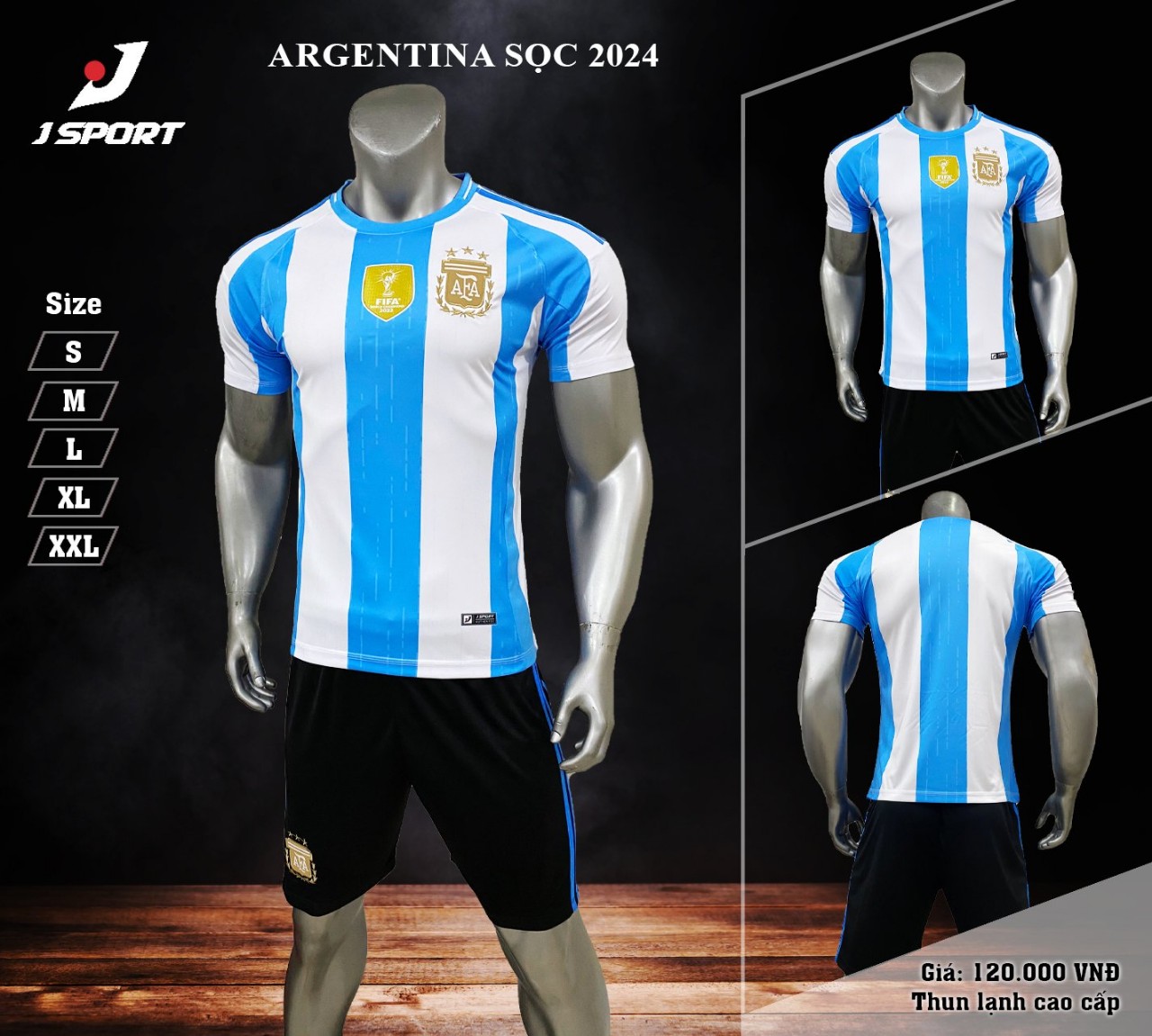 Bộ quần áo bóng đá thi đấu ARGENTINA 2024 THUN LẠNH CAO CẤP