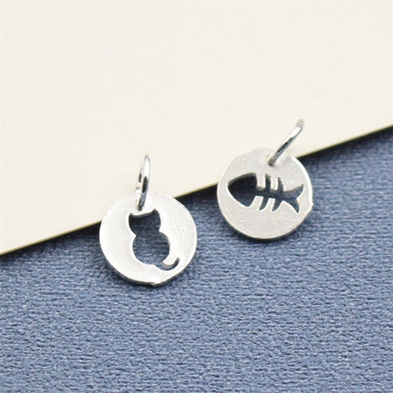 Charm bạc đôi hình mèo và xương cá - charm bạc 925 - mã cb399