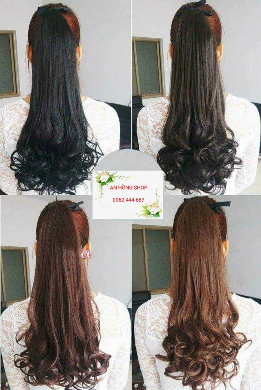 tóc giả nữ cột xoăn dài, tóc giả buộc, tóc giả cột đuôi