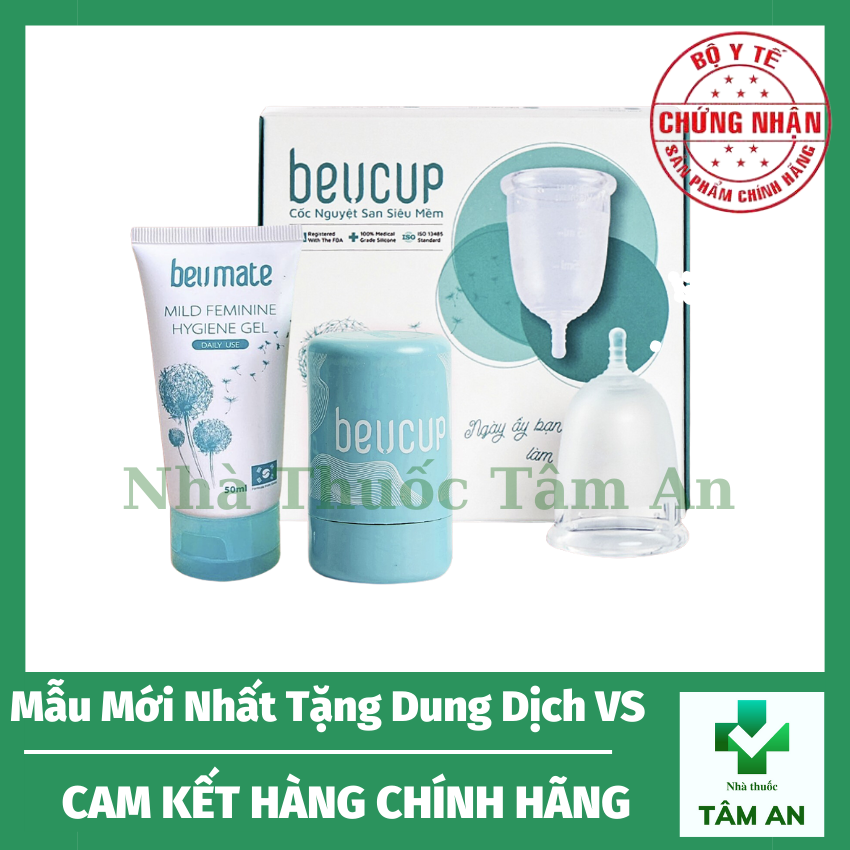 Cốc Nguyệt San Beu Cup Mẫu Mới Silicone Y Tế Beucup Tặng Dung Dịch Vệ Sinh Cốc Nguyệt San BeU Mate 50ml