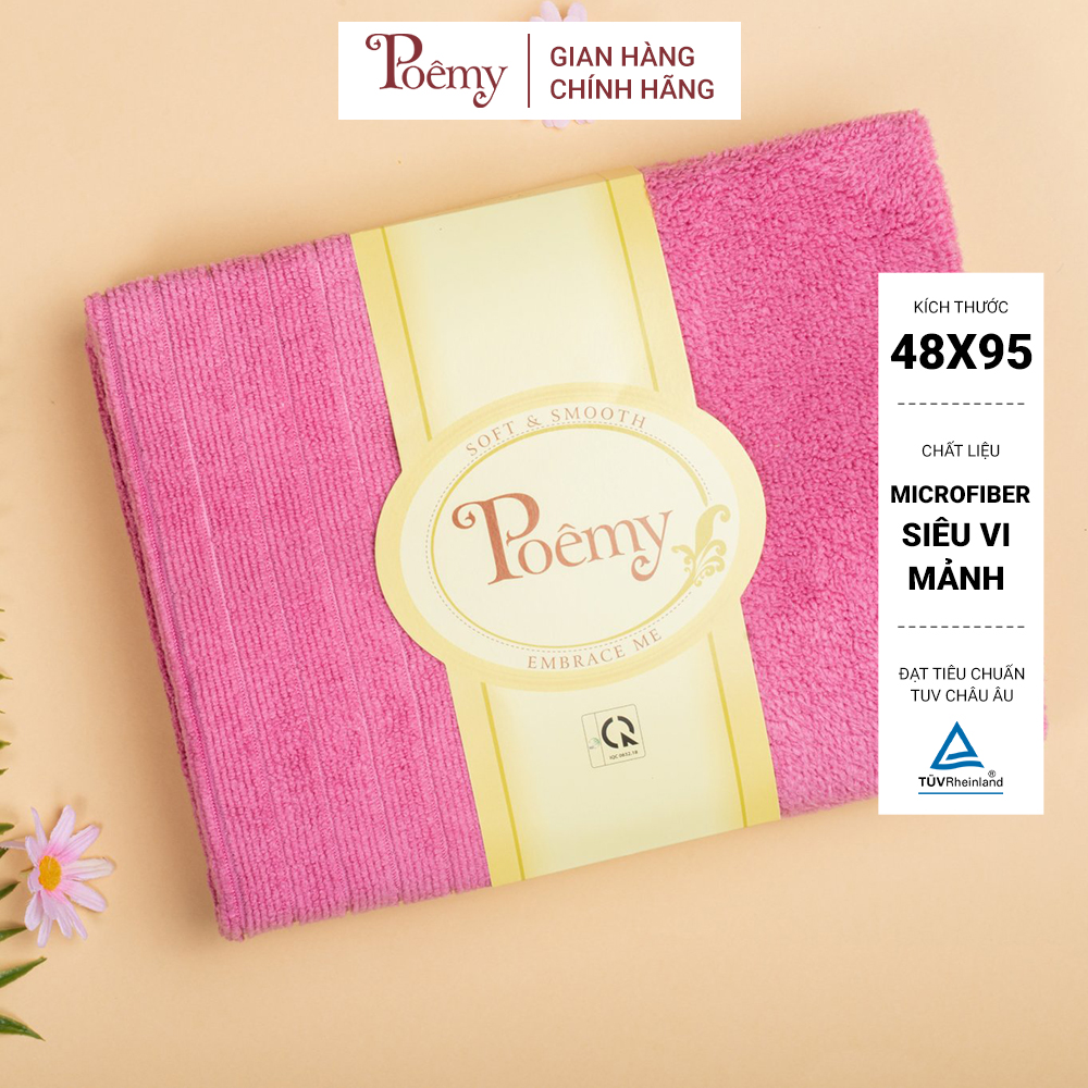 Khăn tắm trung lau tóc POÊMY kích thước 48x95cm, sọc gân, sợi siêu vi mảnh, mềm mại, gọn nhẹ, thấm nước tốt, nhanh khô