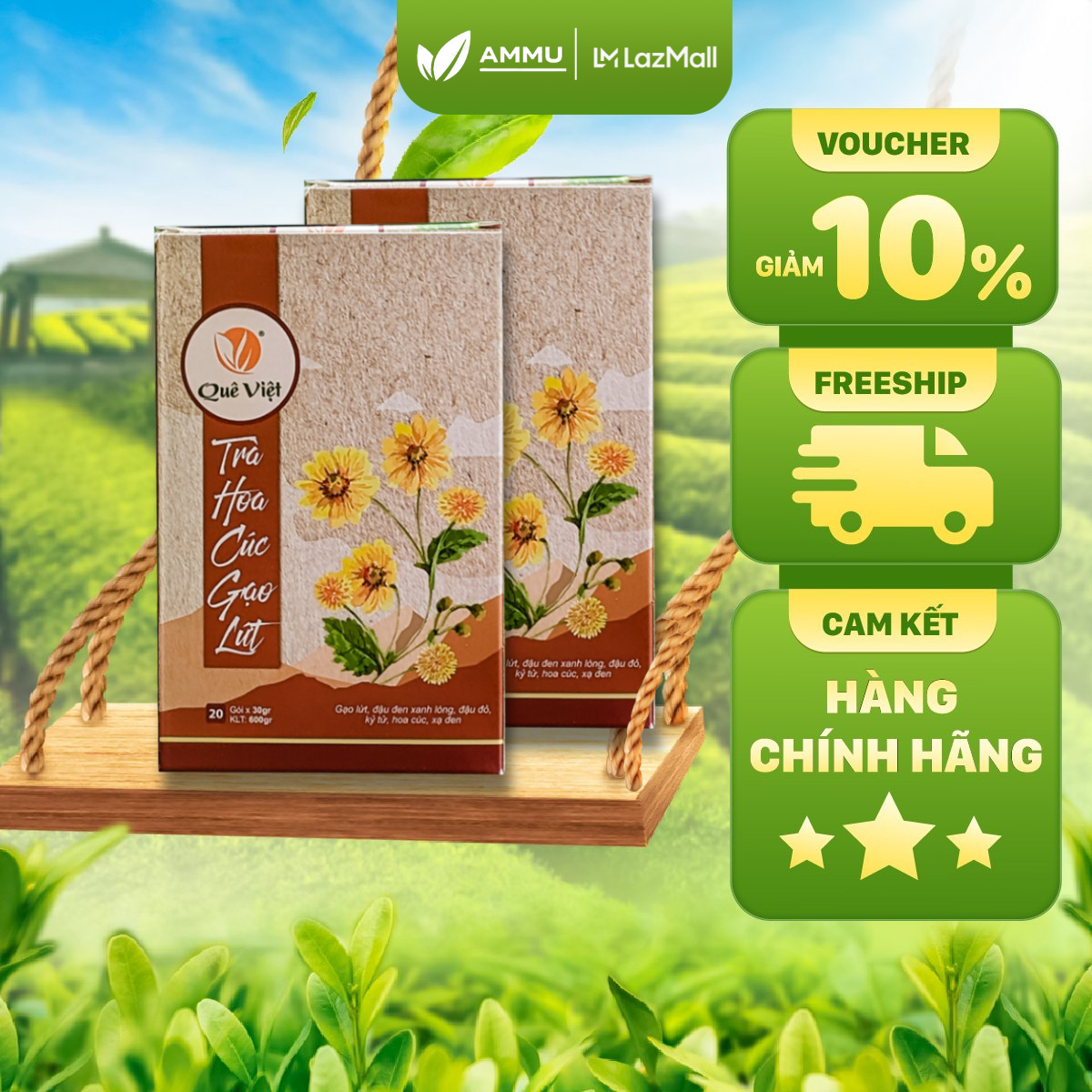 Trà hoa cúc gạo lứt Quê Việt thanh nhiệt, ngủ ngon, điều hoà huyết áp 600gr