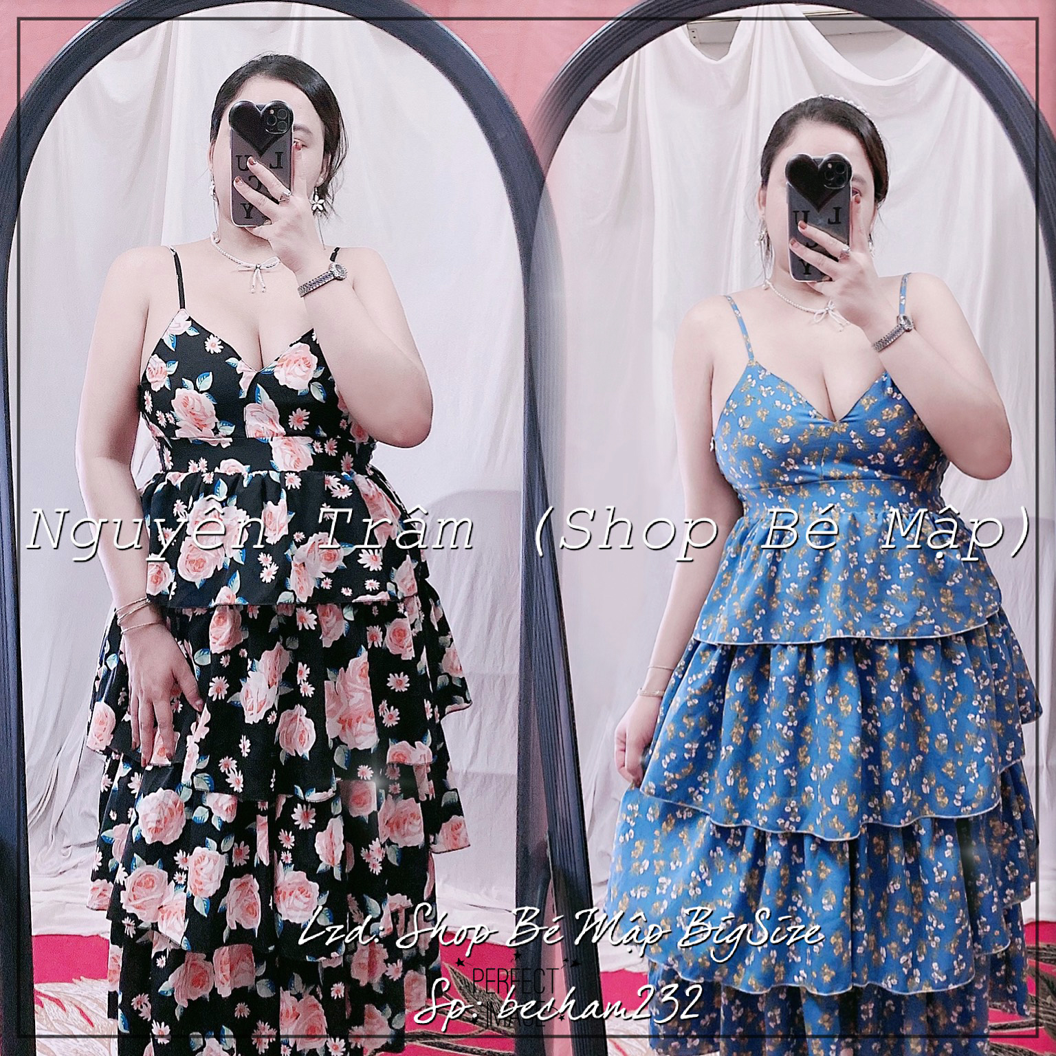Đầm maxi tầng hoa 2 dây bigsize cao cấp 50-80kg