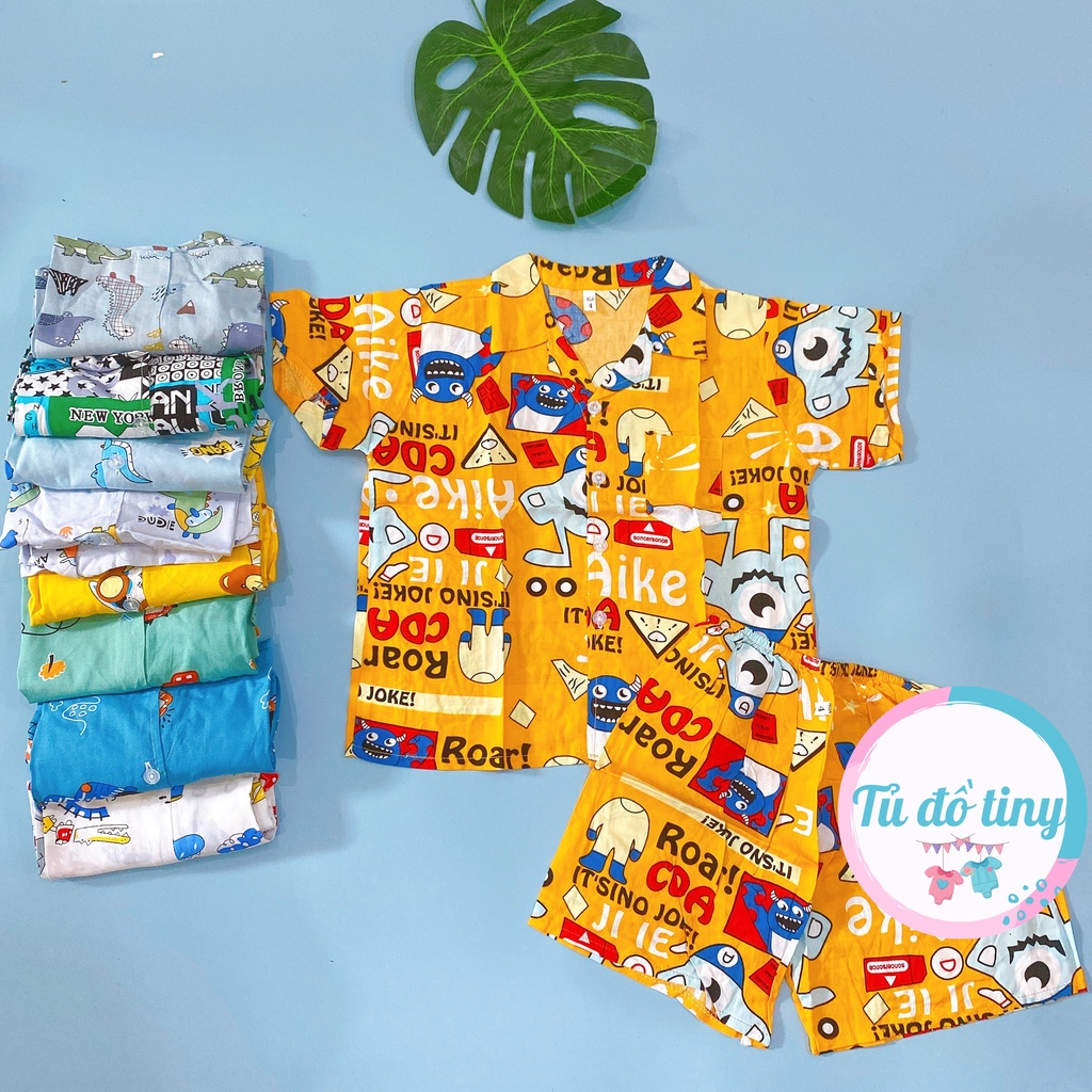 Bộ tole lanh lanh lụa mặc nhà bé trai tay ngắn quần đùi, kiểu PIJAMA 10-12 kg, bộ bé trai mặc hè, mát mẻ.