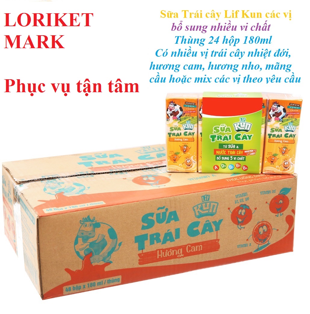 Sữa lif kun vị trái cây hộp 180ml công nghệ nhật bản thùng 24 hộp - loriket mark