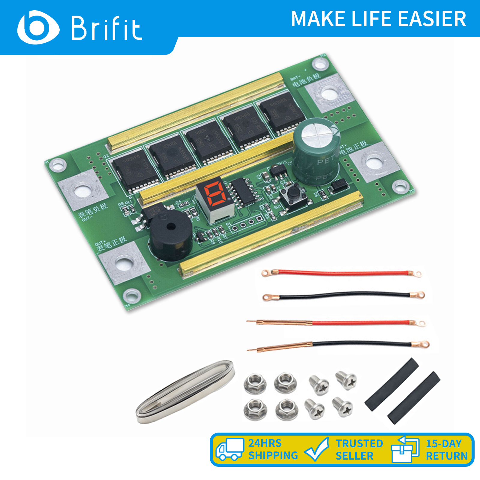 Brifit 12V hàn pin tự động Bảng điều khiển máy hàn tại chỗ DIY 300A Ống đồng siêu dày 10AWG, kim hàn điểm bằng đồng alumin, điều chỉnh công suất hàn 8 tốc độ
