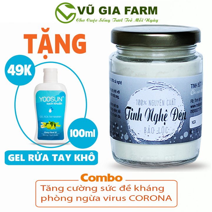 Tinh Nghệ Đen Nguyên Chất Vũ Gia (100g/hũ) + Tặng Gel Rửa Tay Khô Yoosun hương chanh sả - Hỗ trợ dạ dày, tiêu hóa, tăng cường sức đề kháng - Đã được kiểm nghiệm y tế