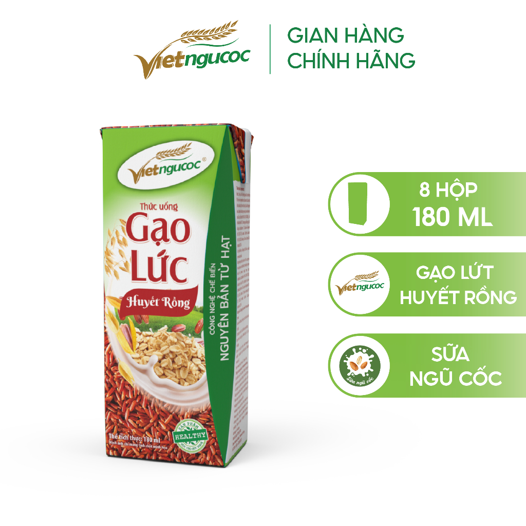  Combo 2 Lốc Sữa Gạo Lức Huyết Rồng VIỆT NGŨ CỐC Uống Liền Bổ Sung Chất Xơ Vitamin Thanh Lọc Cơ Thể 180ml hộp 